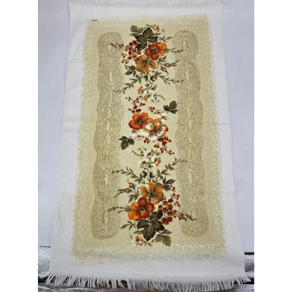 Vintage Floral Towel Set 3pc Fringe Trim Retro Cottagecore Kitchen Bath USA Made